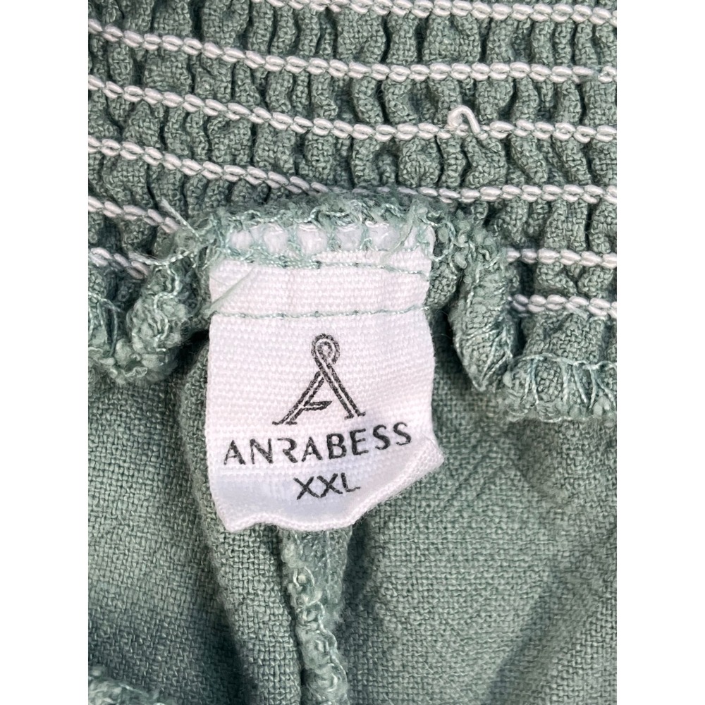 Anrabess Sage Green Boho Smocked Wide-Leg Palazzo Lounge Pants Women's Size XXL - Picture 2 of 9